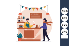 Coffee shop barista serving customer with coffee cup and men Product Image 1