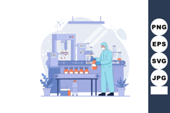 Pharmaceutical production line with worker in protective sui Product Image 1