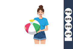Young woman holding colorful beach ball in casual summer out Product Image 1
