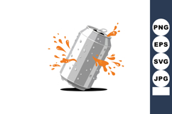 Silver soda can splashing orange liquid isolated on white ba Product Image 1