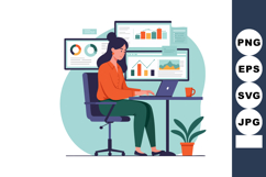 Woman analyzing business data on computer with charts and gr Product Image 1