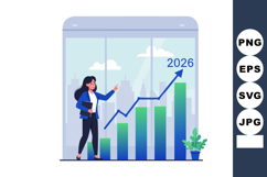 Businesswoman presenting rising financial bar chart with 202 Product Image 1