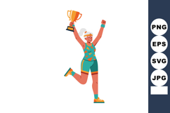 Woman athlete celebrating victory holding trophy in sportswe Product Image 1