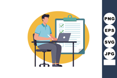 Man Working on Laptop with Checklist Clipboard Behind in Off Product Image 1