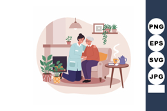 Caregiver comforting elderly woman in cozy living room with Product Image 1