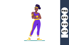 Confident athletic woman in purple and yellow sportswear sta Product Image 1