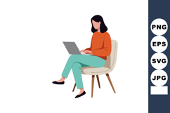 Woman working on laptop sitting on chair casual clothing vec Product Image 1