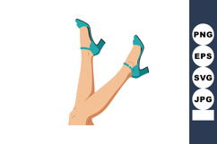 Female legs wearing turquoise high heel shoes isolated on wh Product Image 1