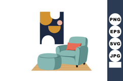 Modern armchair with ottoman and abstract wall art in cozy l Product Image 1