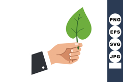 Human hand holding green leaf symbolizing environmental care Product Image 1