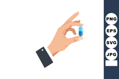 Hand Holding Blue Capsule Pill Medication Vector Illustratio Product Image 1