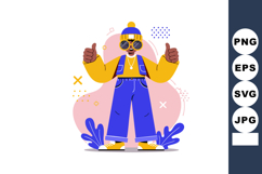 Young man in yellow and blue winter clothing giving thumbs u Product Image 1