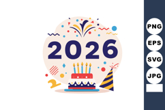 2026 Birthday Celebration Cake with Candles and Party Hat Ve Product Image 1