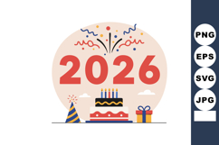 2026 New Year Celebration Cake Party Hat Gift Box and Firewo Product Image 1