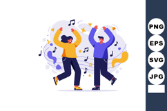 People dancing joyfully with music notes and colorful sound Product Image 1