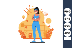 Confident sporty woman in blue workout clothes standing with Product Image 1