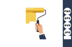 Hand holding paint roller with yellow paint for home decorat Product Image 1