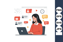 Customer service representative working on laptop with heads Product Image 1