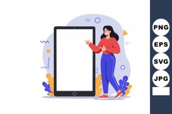 Woman presenting blank tablet screen technology digital devi Product Image 1