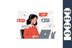 Customer support representative working on laptop with heads Product Image 1