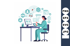 Female Doctor Using Digital Health Records with Medical Icon Product Image 1