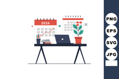 Office desk with laptop books plant and 2026 calendars showi Product Image 1