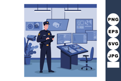 Security officer monitoring surveillance cameras in control Product Image 1