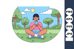 Person Sitting Cross Legged Using Smartphone in Park with Tr Product Image 1