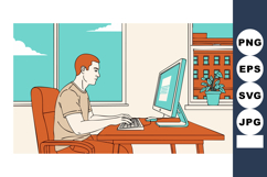 Man Working on Computer at Desk in Office with Window View V Product Image 1