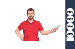 Man in red polo shirt holding remote control vector illustra Product Image 1