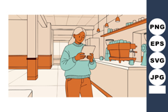Young woman drinking coffee in modern cafe vector illustrati Product Image 1