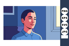 Young man portrait with blue shirt in indoor room vector ill Product Image 1