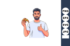 Man holding slice of pizza giving thumbs up casual food enjo Product Image 1