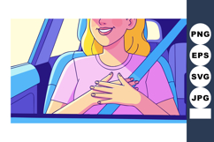 Woman wearing seatbelt sitting in car smiling with hands cro Product Image 1
