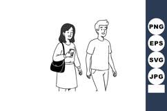 Young man and woman walking together casual lifestyle vector Product Image 1