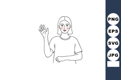 Woman waving hand greeting gesture simple line art illustrat Product Image 1