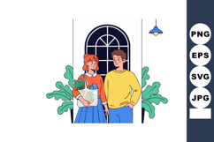 Young couple standing near window with grocery bag in home i Product Image 1