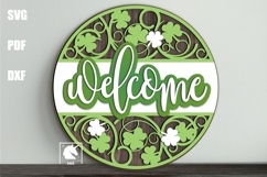 Shamrock Welcome Sign SVG | Lucky Clover Door Hanger SVG Product Image 1