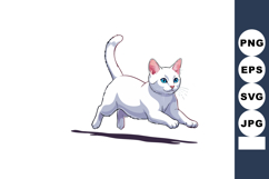 White cat running with blue eyes playful vector illustration Product Image 1
