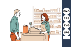 Customer and cashier interaction at grocery store checkout c Product Image 1