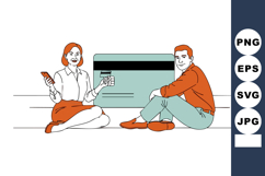 Young couple sitting on floor with credit card and smartphon Product Image 1