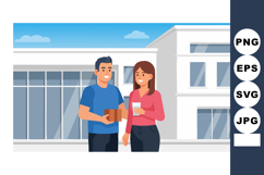 Young couple holding coffee cups in urban outdoor setting wi Product Image 1