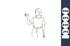 Woman waving hand simple line art vector minimalistic style Product Image 1