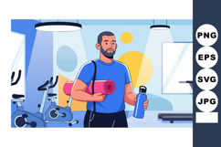 Man holding yoga mat and water bottle preparing for gym work Product Image 1