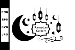 Ramadan Kareem crescent moon stars and hanging lanterns fest Product Image 1