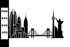 City skyline with modern buildings bridge and famous landmar Product Image 1