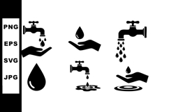 Water conservation and faucet dripping icons showing hands c Product Image 1