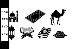 Islamic culture vector icons with mosque camel lantern praye Product Image 1