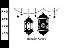 Ramadan Kareem black silhouette lanterns hanging with stars Product Image 1