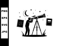 Man observing stars through telescope under crescent moon wi Product Image 1